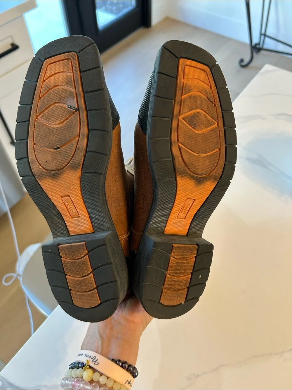 Boys Cody James Brown Leather Work Boots with Orange Accent. Sz 4D